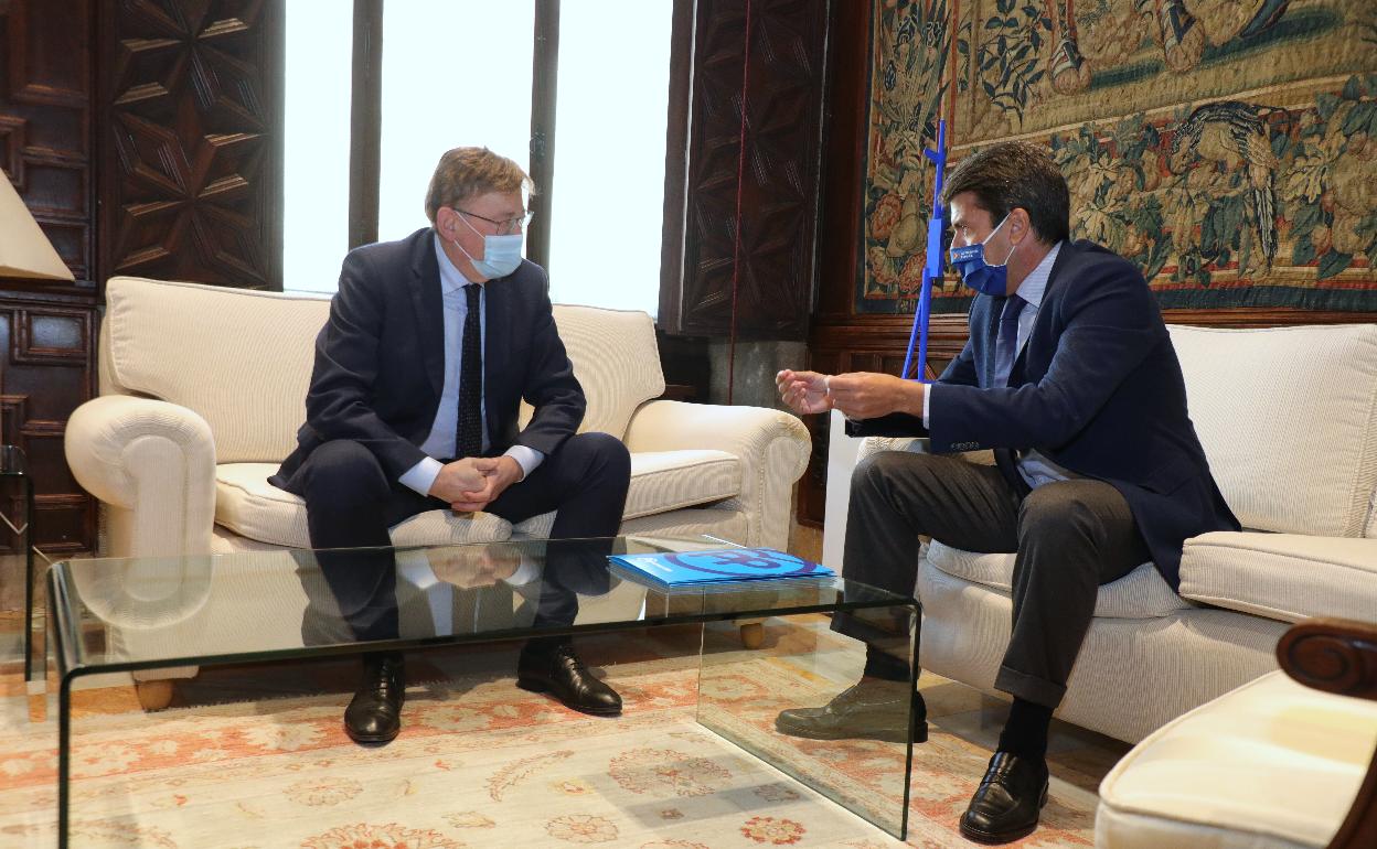 Ximo Puig y Carlos Mazón, esta mañana, durante su primera reunión institucional 