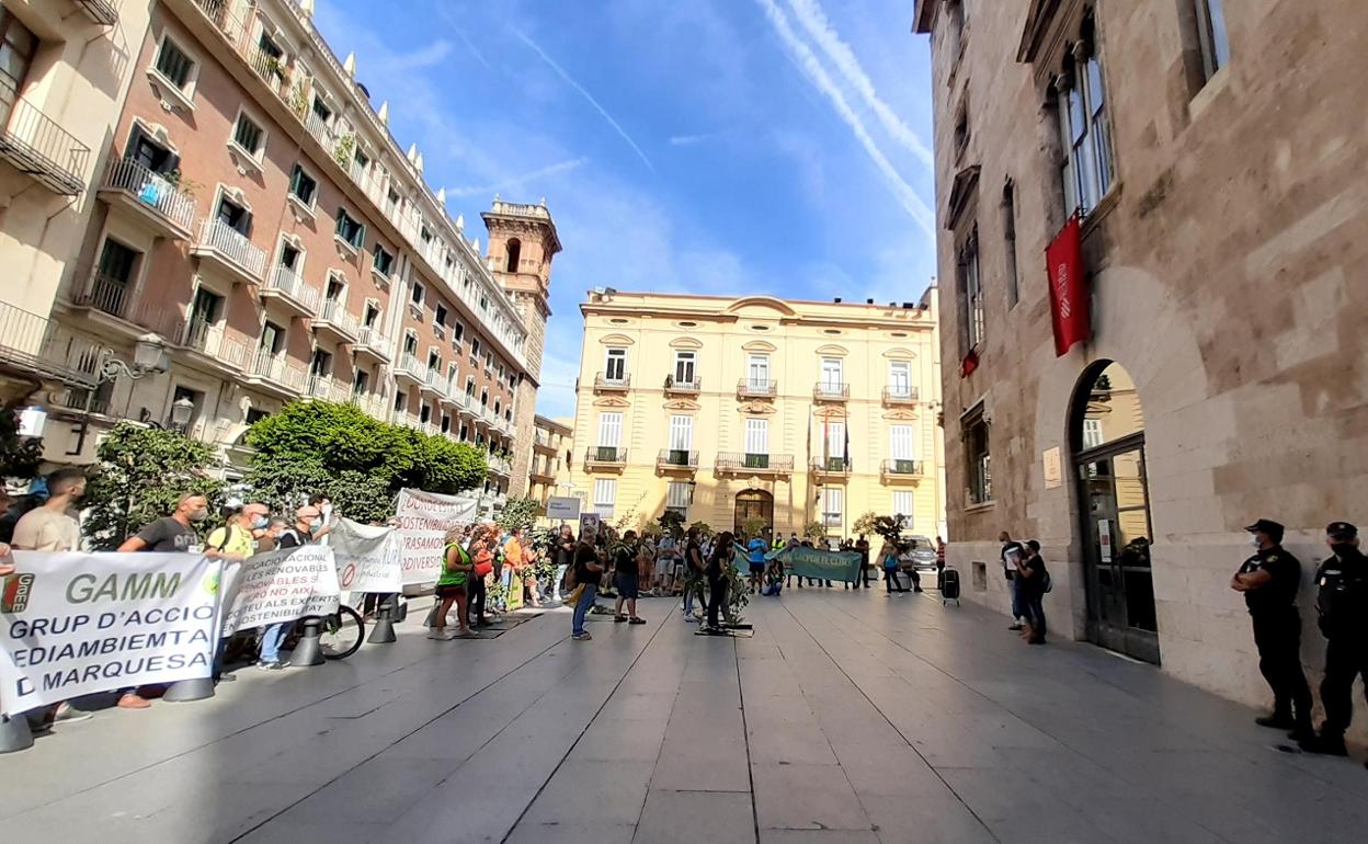 Una de las concentraciones realizadas por las plataformas frente al Palau de la Generalitat. 