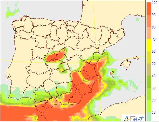 Probabilidad de lluvia el martes 25 de enero. 