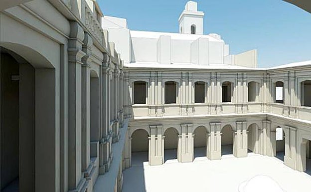 Imagen principal - Una recreación del claustro tras la rehabilitación que se ha proyectado. 