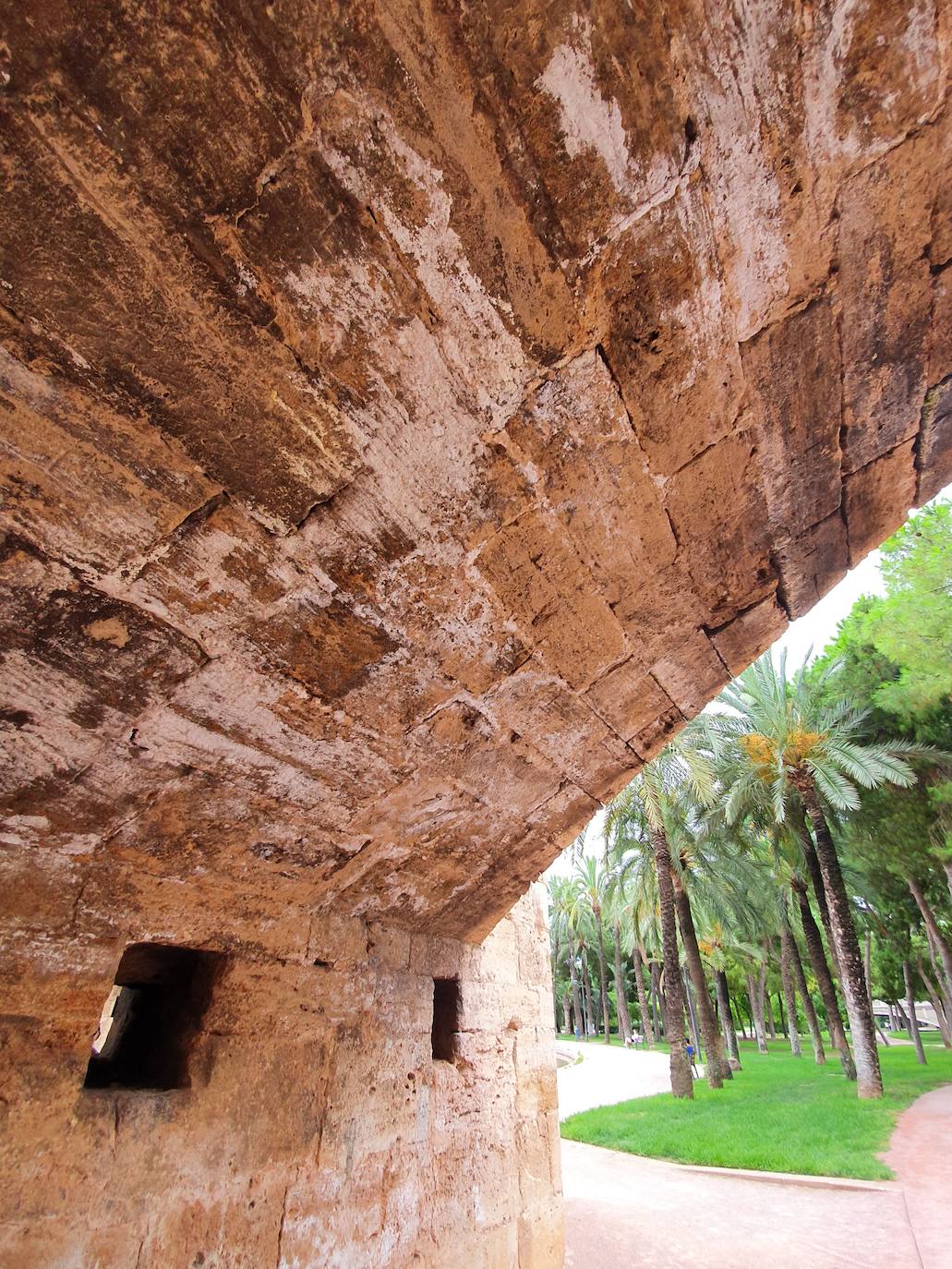 Los hierbajos y las humedades se adueñan de los puentes históricos del Jardín del Turia. 