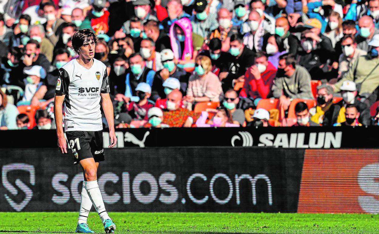 Bryan Gil, en un momento del partido ante la Real Sociedad