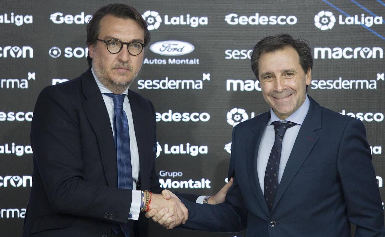 Quico Catalán y Felipe Miñambres, durante la presentación celebrada esta mañana en el Ciutat de València.