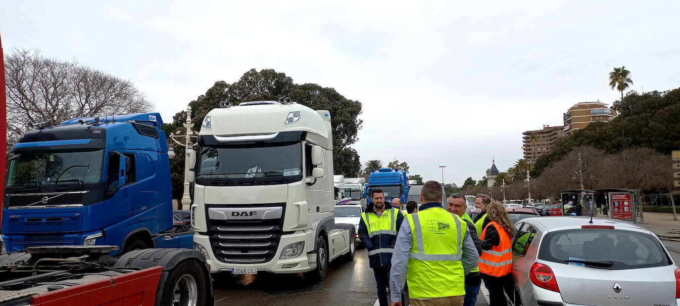 Manifestación de camioneros en el paseo de la Alameda de Valencia. 