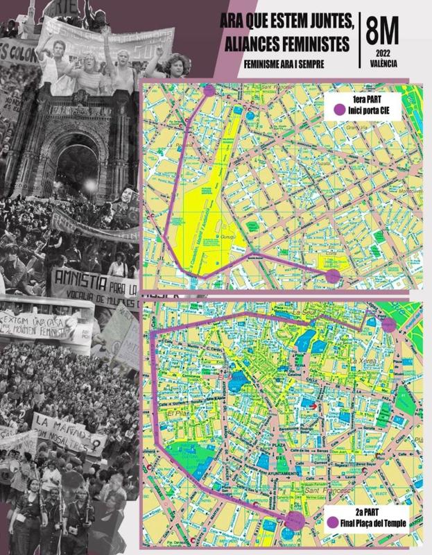 Recorrido de la manifestación del 8M en Valencia en 2022. 