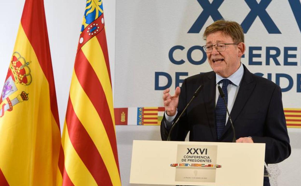 El presidente Puig, durante su intervención en la conferencia de presidentes.