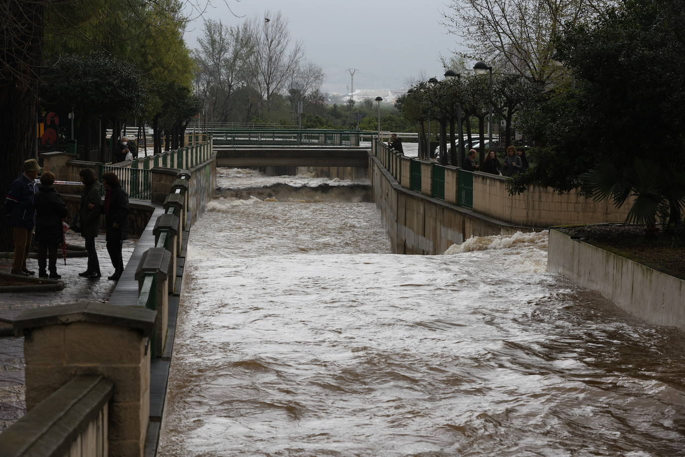 Tras nueve días consecutivos de lluvia, el río Vaca, a su paso por Simat de Valldigna, se ha desbordado. 