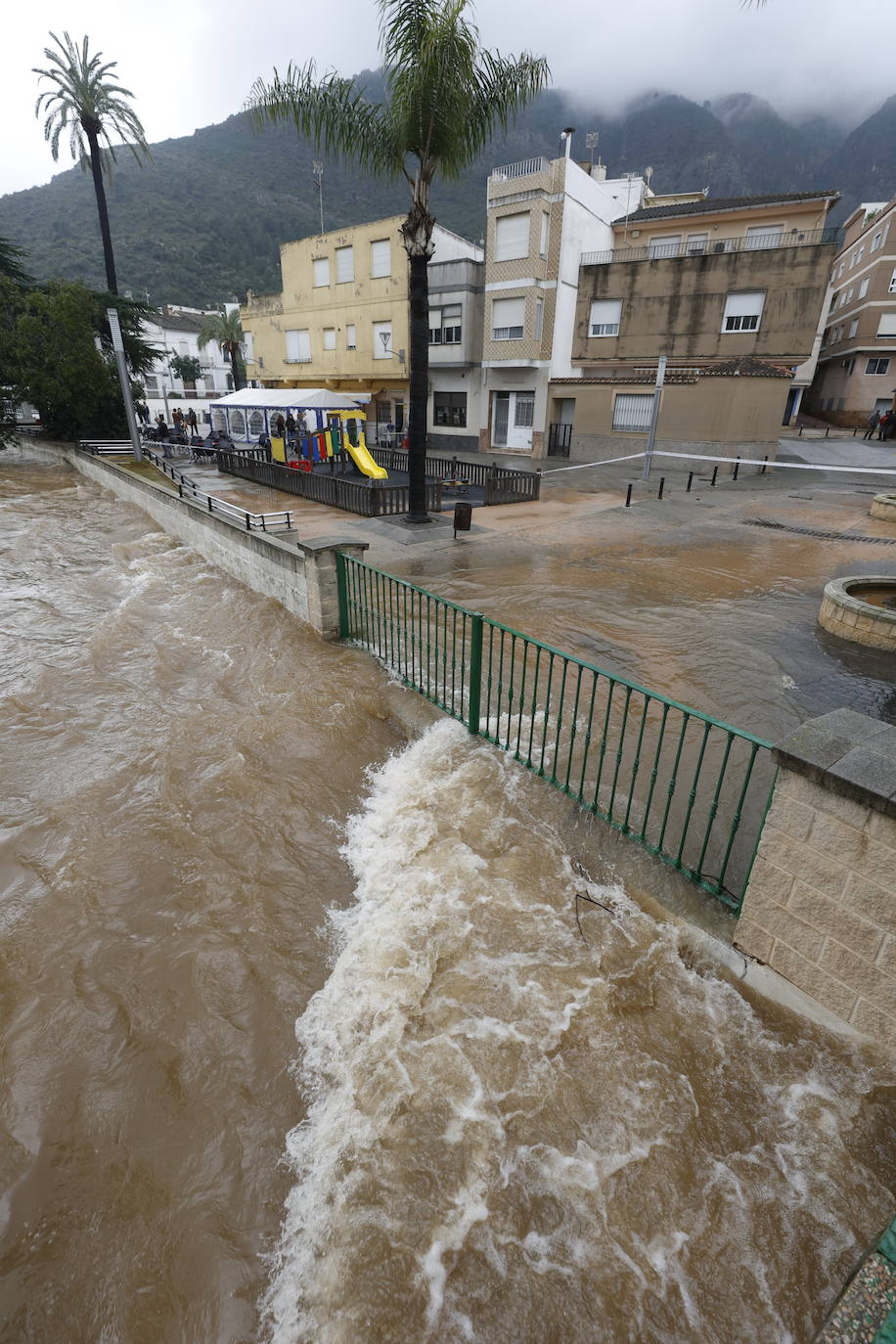 Tras nueve días consecutivos de lluvia, el río Vaca, a su paso por Simat de Valldigna, se ha desbordado. 