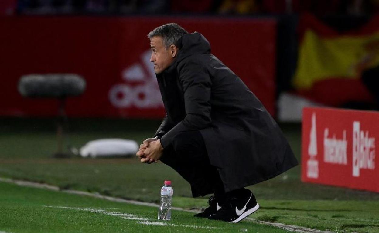 Luis Enrique sigue con suma atención el partido ante Islandia. 