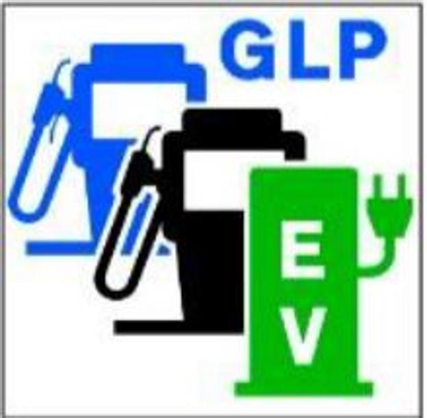 Señal de surtidor de carburante, GLP y estación de recarga eléctrica