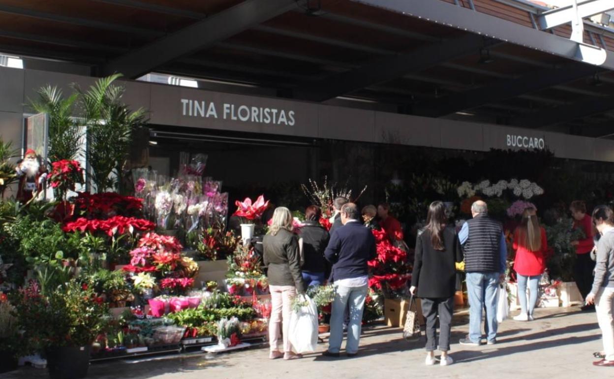 Tiendas de flores en la plaza 25 de Mayo de Alicante. 