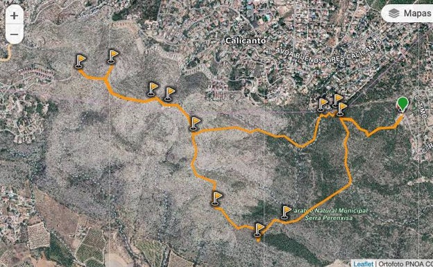 Trazado de la ruta que recorre la Sierra de Perenxisa. 