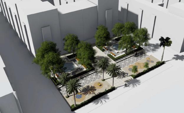 Nuevo jardín de la plaza de la Mare de Déu del Castell, en el barrio del Cabanyal-Canyamelar, que tendrá 1.200 metros cuadrados.