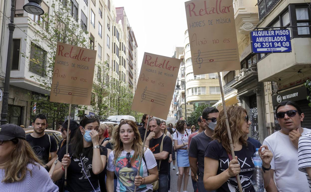 Manifestación de docentes en el centro de Valencia.