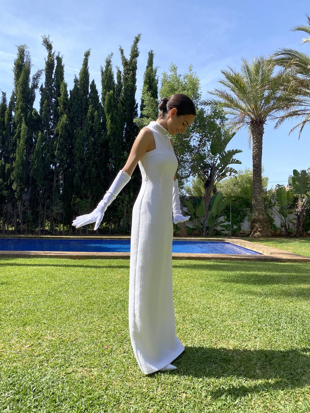 Ana García Puertas, con el primer vestido que lució en su boda, firmado por Helena Mareque.