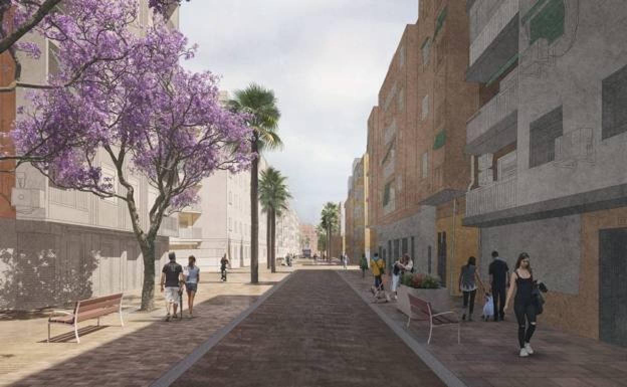 Recreación de la nueva avenida Malvarrosa, casi peatonal. 