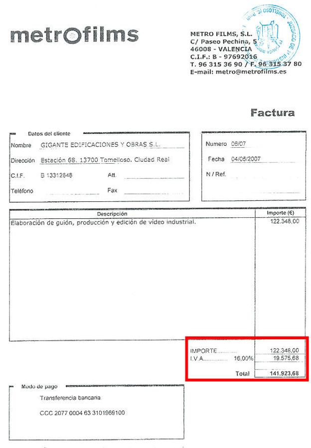 Una de las facturas más cuantiosas fue para Metrofilms: casi 142.000 euros.