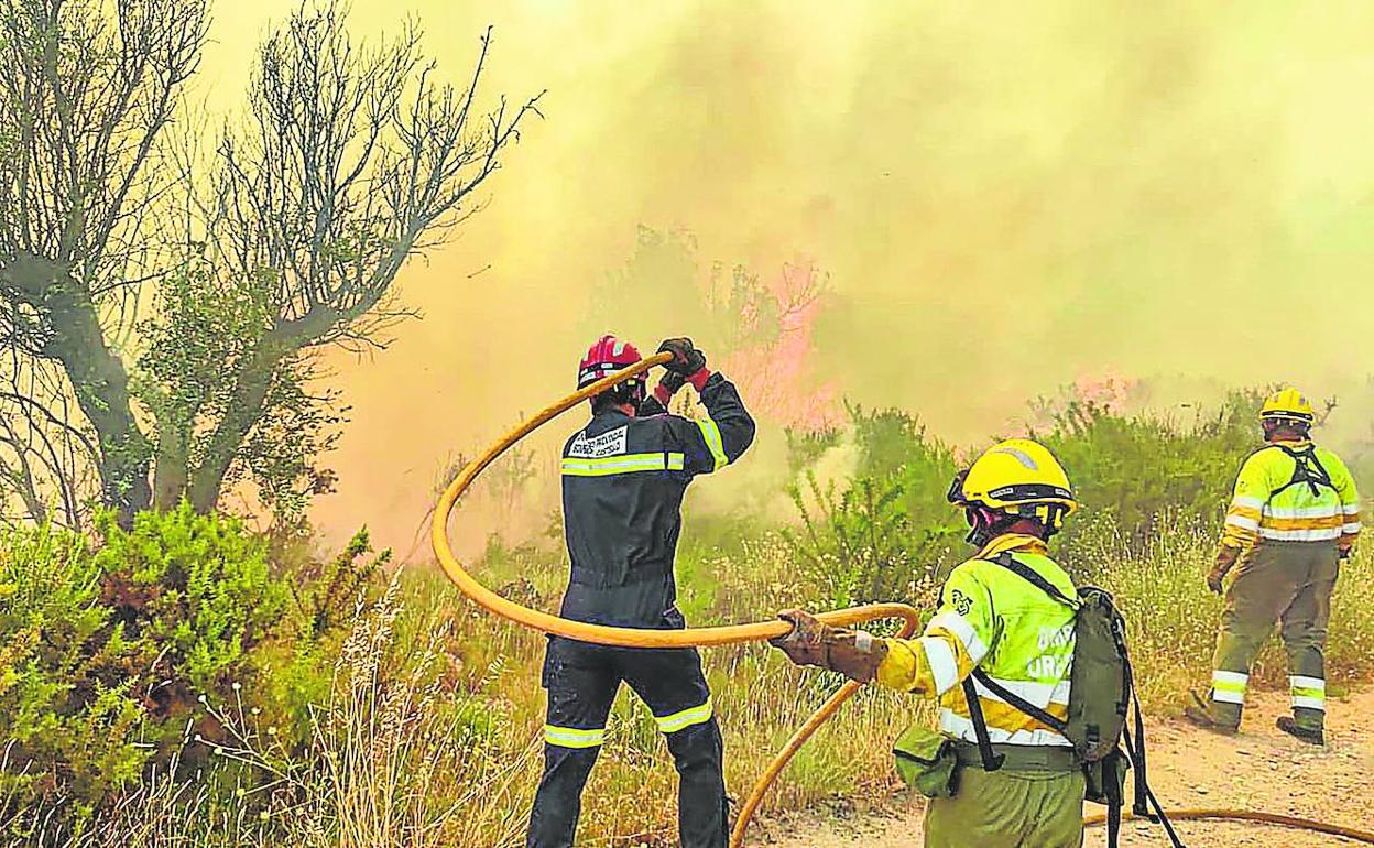 Los bomberos trabajan en uno de los focos.