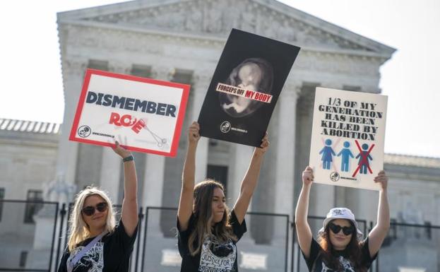 Protesta contra la derogación de la ley de aborto ante el Tribunal Supremo de EE UU.