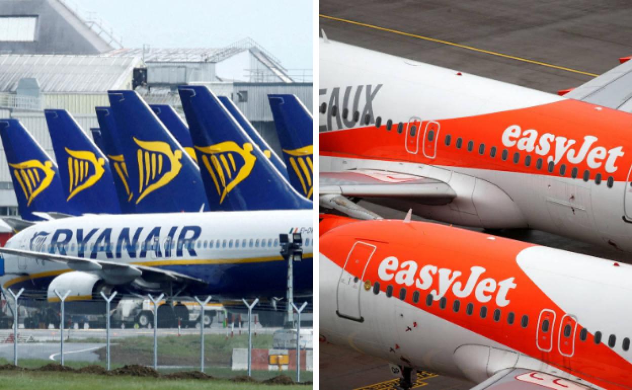 Aviones de Ryanair y Easyjet. 