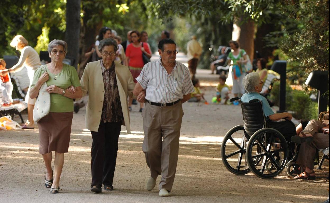 Jubilados en un jardín en Valencia. 