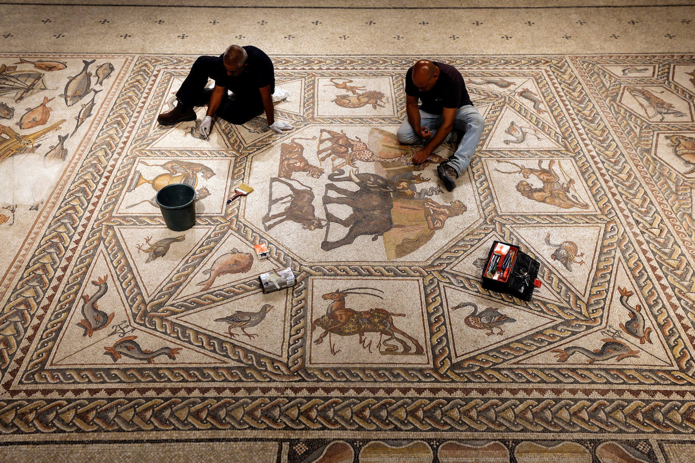 Fotos: Un excepcional mosaico de 1.700 años de antigüedad se expone al público desde esta semana