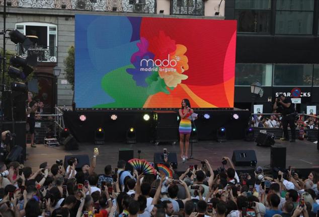 Chanel, durante el pregón de apertura del Orgullo LGTBI en Madrid. 