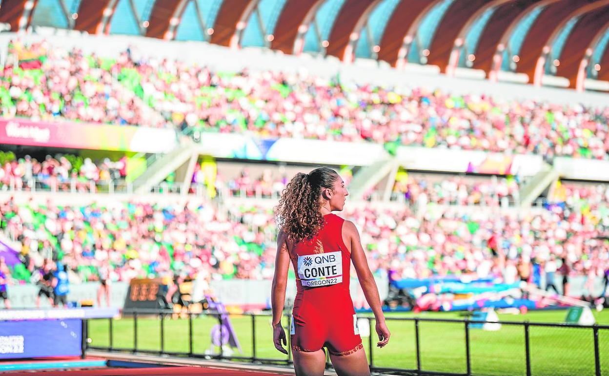 Claudia Conte, durante la competición en Eugene. 