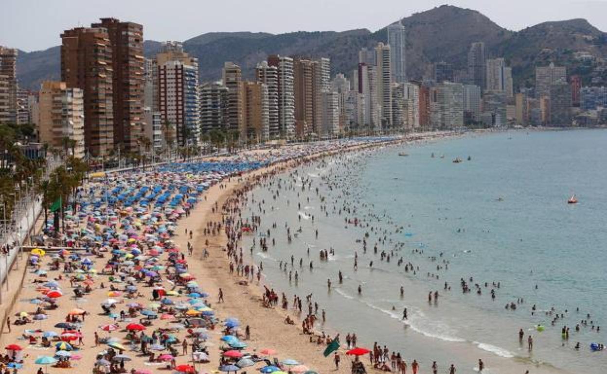 Turistas y alicantinos encuentran en la playa y la piscina la única manera de superar la ola de calor. 