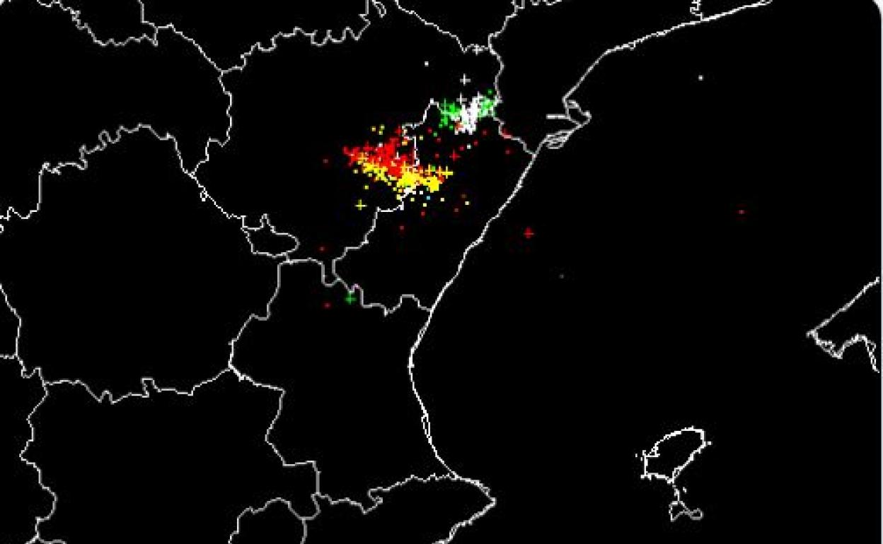 Rayos caídos en Castellón este viernes. 