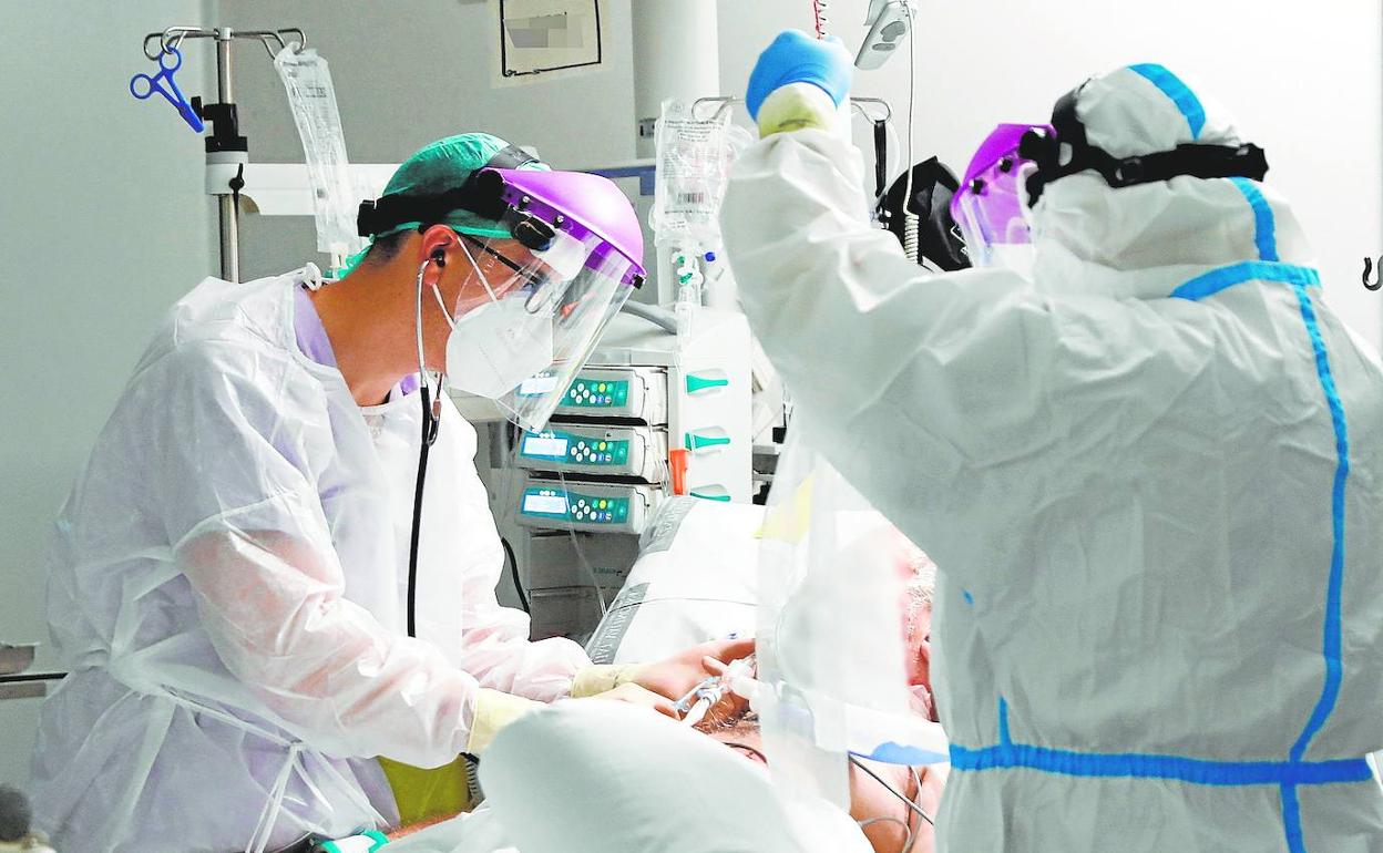 Personal sanitario atiende a un paciente Covid en la Unidad de Cuidados Intensivos del Hospital La Fe de Valencia.