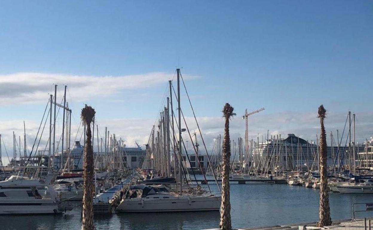 Barcos y cruceros en el puerto de Alicante. 