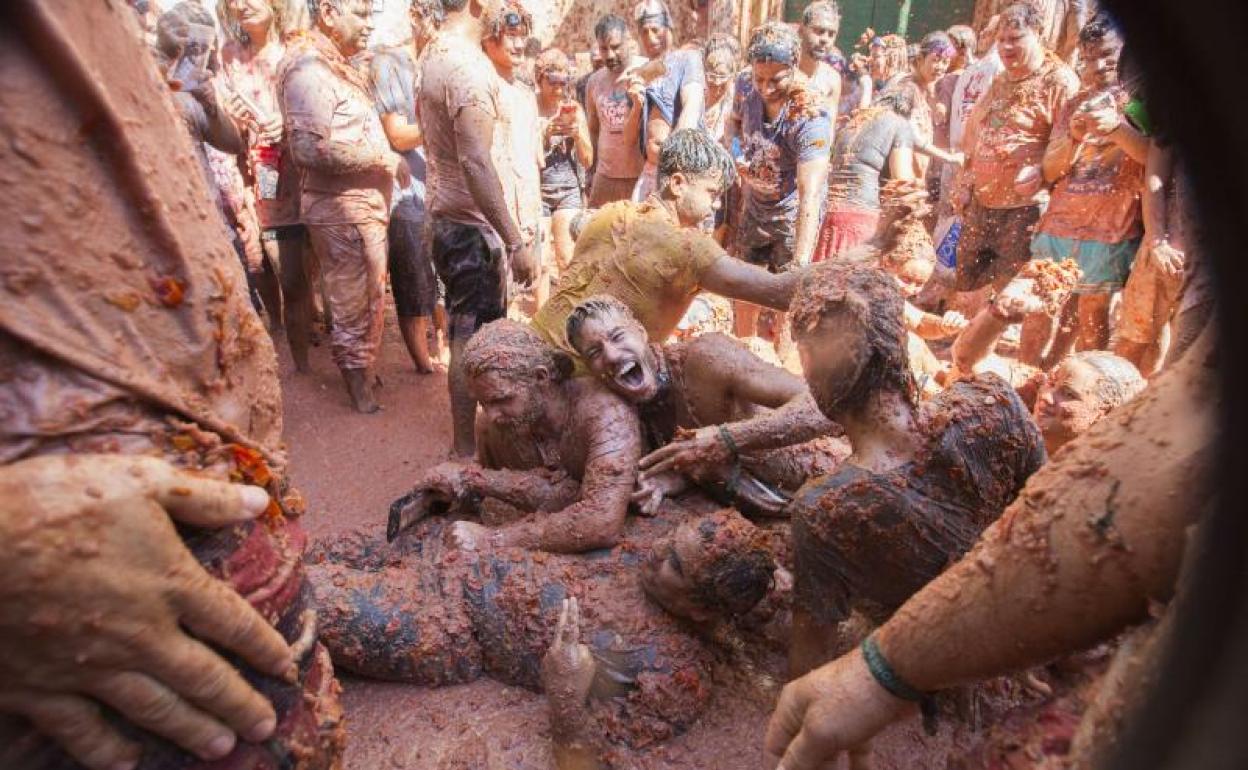 La última Tomatina que se celebró antes de la pandemia, en 2019. 