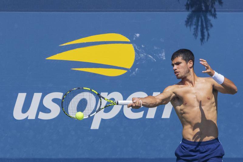 US Open: cambio físico de Alcaraz |  Fotos: Alcaraz prepara su debut en el US Open exhibiendo su gran estado físico