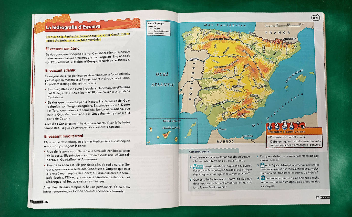 PRIMARIA. 4º CURSO. Los ríos de España. También eran un aprendizaje mínimo en los temarios utilizados en los últimos años en Ciencias Naturales. La nueva materia no lo recoge explícitamente. Sí se refiere al relieve peninsular, lo que no incluye a las masas de agua. 