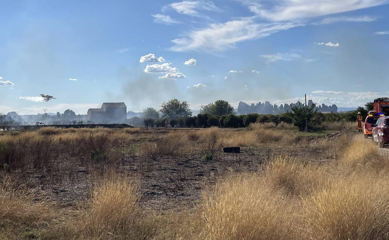 Una avioneta apoya el trabajo de los bomberos. 