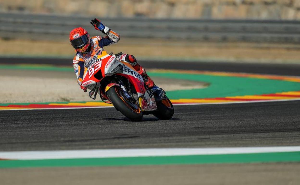 Marc Márquez, durante la primera jornada de entrenamientos del GP de Aragón. 