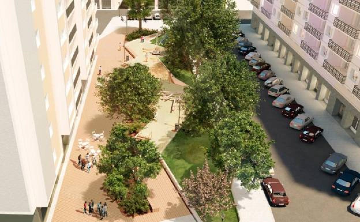 Imagen virtual del nuevo jardín de Nino Bravo, junto a la calle Lleida y Sagunto.