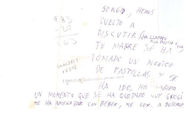 Nota manuscrita que encontraron los investigadores investigadores