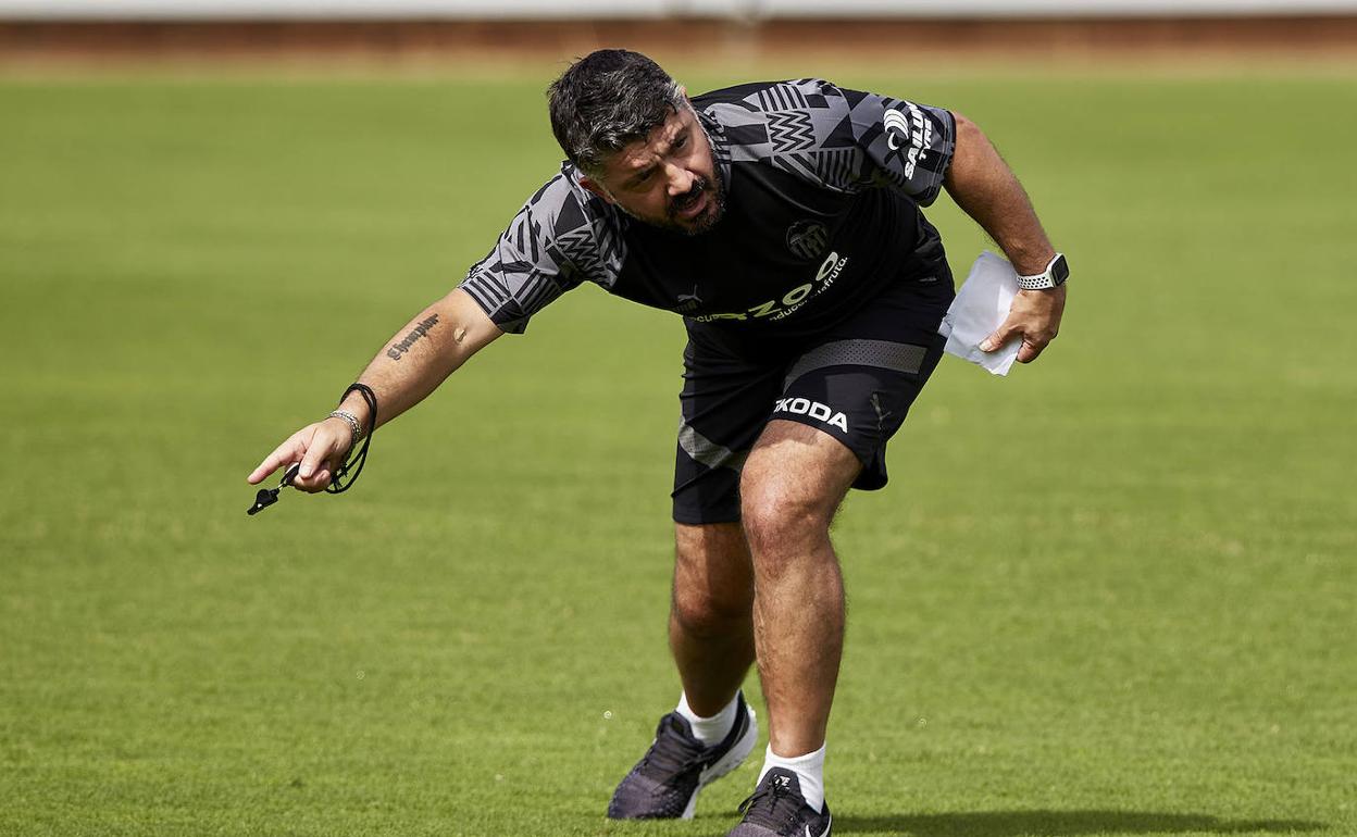 Gattuso en un entrenamiento del Valencia. 