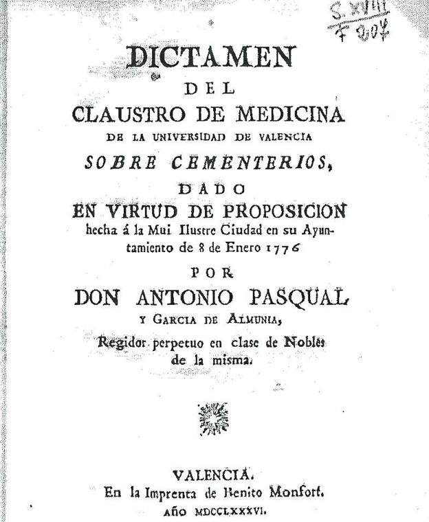 Once años antes. Los médicos valencianos recomendaron el traslado de los cementerios en un dictamen.