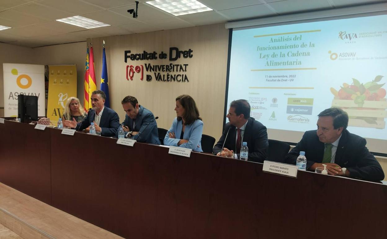 Mesa redonda en la jornada 'Análisis de la Ley de la Cadena Alimentaria', organizada en la facultad de Derecho de la UV. 