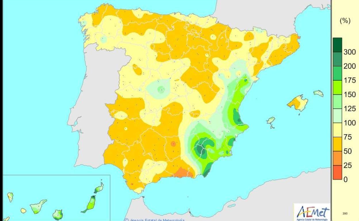 Porcentaje de lluvia acumulada desde el 1 de enero hasta el 23 de noviembre.