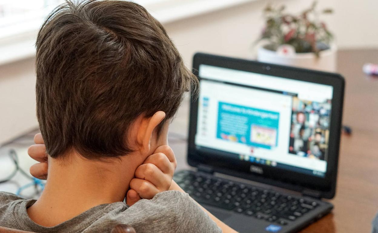 Un niño contempla la pantalla de su ordenador portátil.