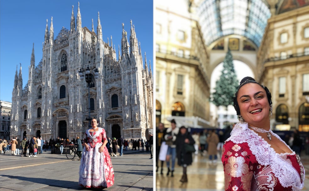 Erica di Francesco ante el Duomo y dentro de la Galleria Vittorrio Emanuele II de Milán.