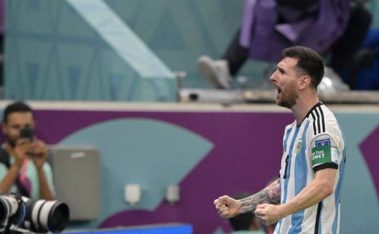 Messi, celebrando su gol a México.