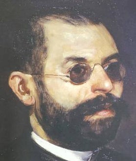 Imagen secundaria 2 - Arriba, el retrato de Pinazo de Fernando Richart, restaurado por uno de los técnicos del IVCR+r. Abajo, 'Paisaje granadino', de Muñoz Degrain, y el retrato de Constantí Llombart, ambos de Pinazo, y que forman parte de los fondos del Museo de Bellas Artes de Valencia. 