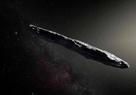 La imagen publicada por el Observatorio Europeo Australen 2017 muestra la impresión de un artista del primer asteroide interestelar, llamado Oumuamua.