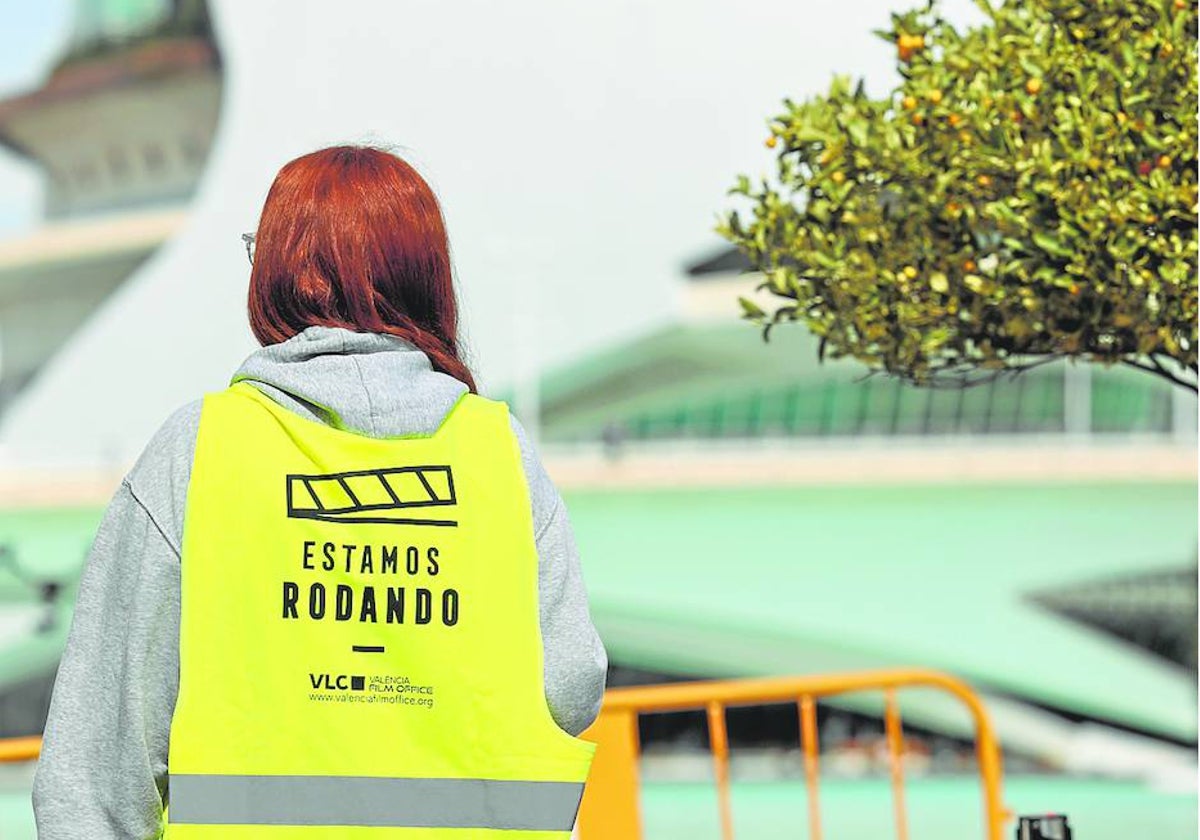 Personal de rodaje en la Ciudad de las Artes y las Ciencias.