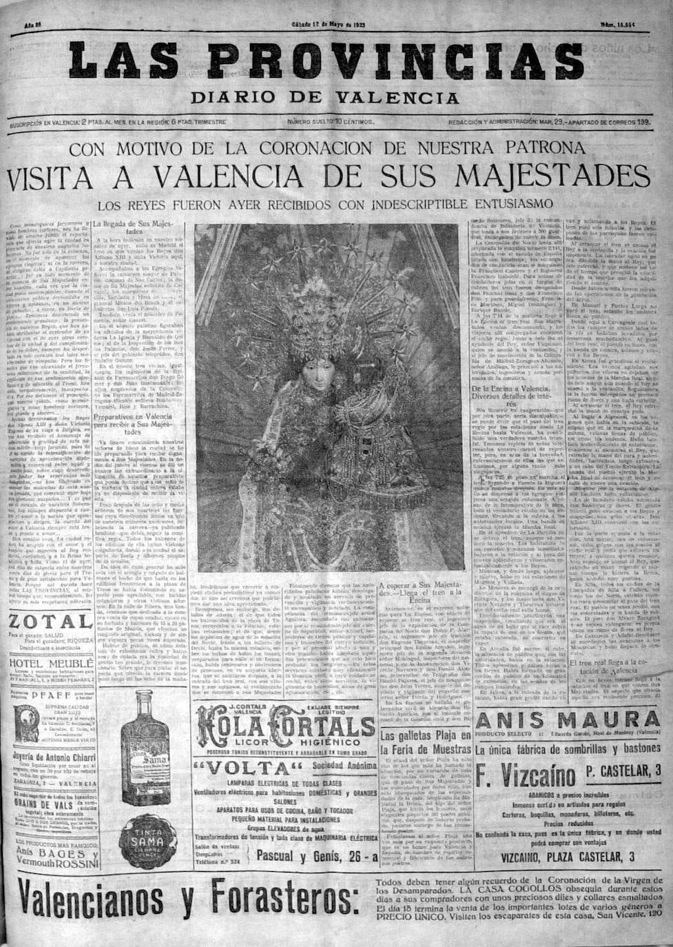 Portada de LAS PROVINCIAS del 12 de mayo de 1923